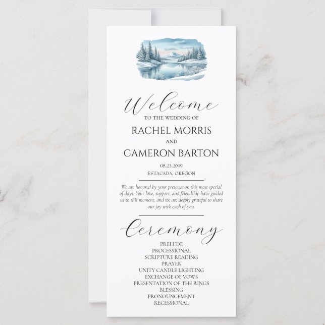 Programa de Boda Snowy Mountain Winter Lake (Anverso)
