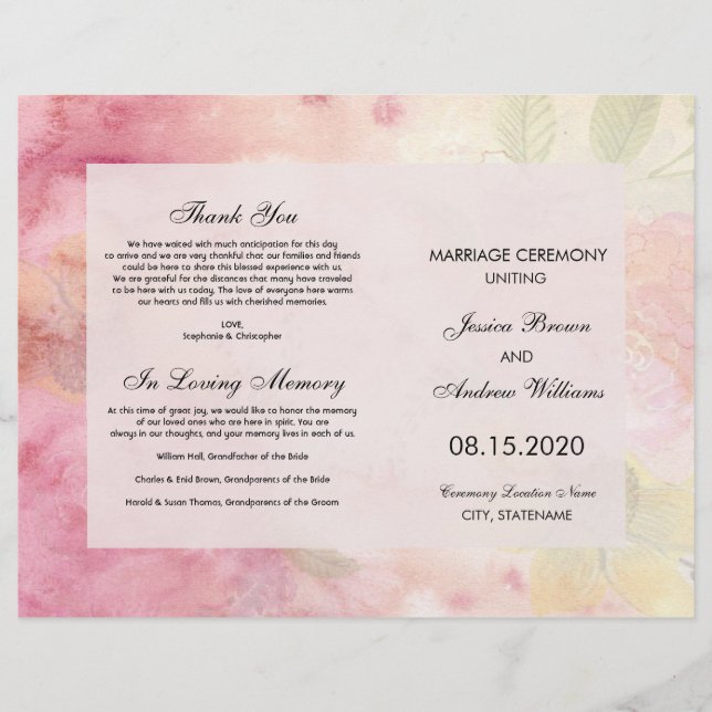 Programa de Boda Soñador Romántico Floral (Anverso)