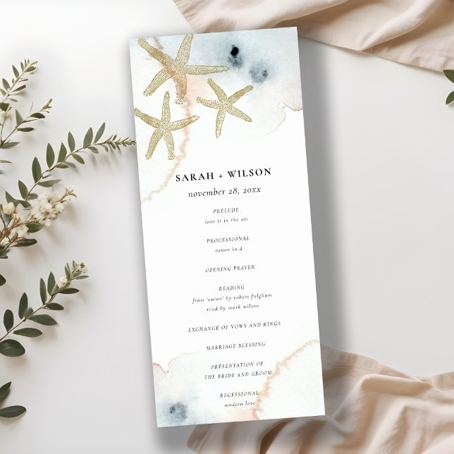 Programa de Boda Starfish Dusky Blue Beachy Gold (Subido por el creador)