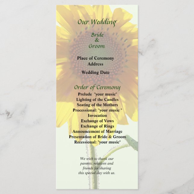 Programa de Boda Sunflower Sunflower (Anverso)