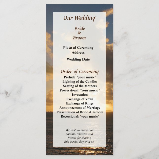 Programa de Boda Sunrise With Clouds St. Martin (Anverso)