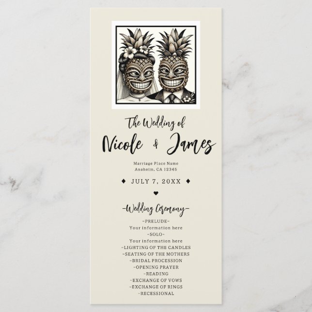 Programa de Boda Tiki de Piña Aloha Novia & Novio (Anverso)