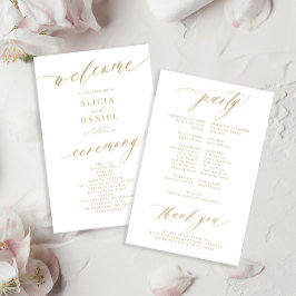 Programa de boda tipografía dorada romántica econó