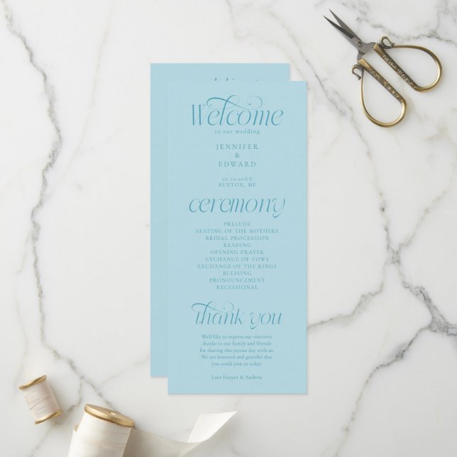 Programa de Boda Tipografía Moderna Turquesa (Anverso/Reverso In Situ)