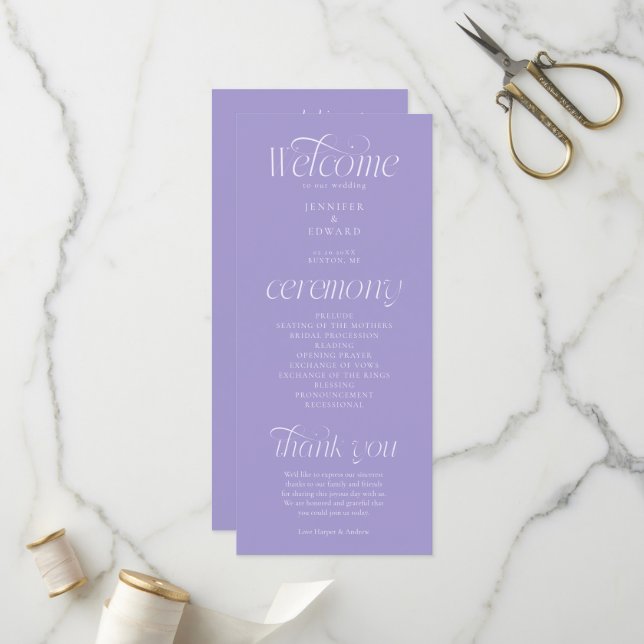 Programa de Boda Tipografía Moderna Violeta (Anverso/Reverso In Situ)