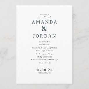 Programa de Boda Tipográfico Gris Elegante