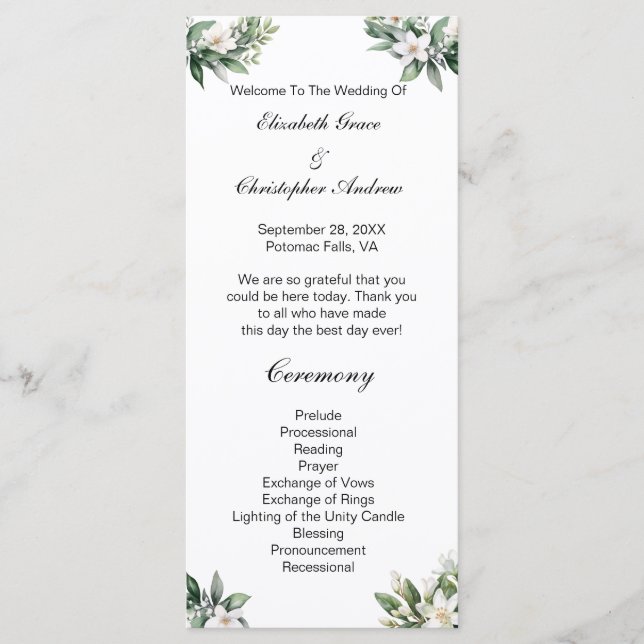 Programa de Boda Tradicional de Floral Verde Blanc (Anverso)