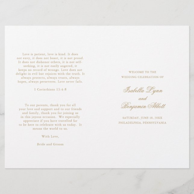 Programa de Boda Tradicional Dorado Formal Elegant (Anverso)