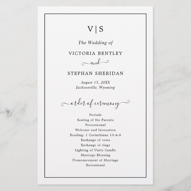 Programa de Boda Tradicional en Blanco y Negro (Anverso)