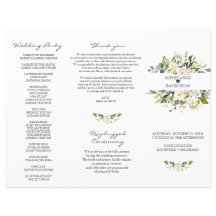 Programa de Boda Tri+Fold Flores Blancas Acuarela