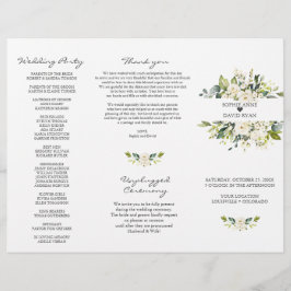 Programa de Boda Tri+Fold Flores Blancas Acuarela