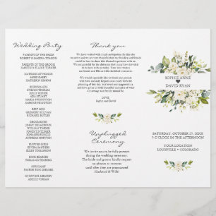 Programa de Boda Tri+Fold Flores Blancas Acuarela