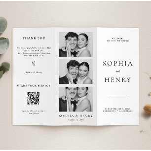 Programa de Boda Tri Plegable Código QR Blanco y N