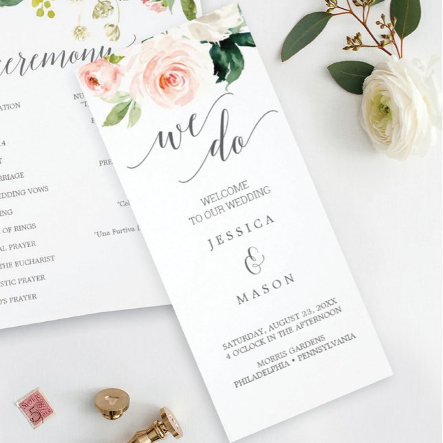 Programa de Boda Tri-Plegable Flores Sonrojadas (Subido por el creador)