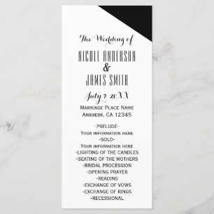 Programa de Boda Triangular Elegante Negro y Blanc
