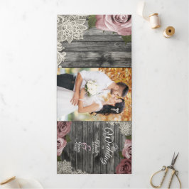 Programa de Boda Trifold de Madera Gris Rosa Polvo
