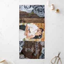 Programa de Boda Trifold de Madera Rústica Azul Po
