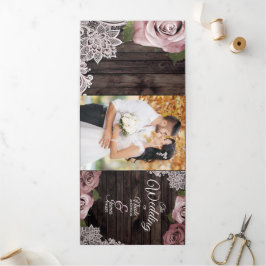 Programa de Boda Trifold de Madera Rústica Rosa Po
