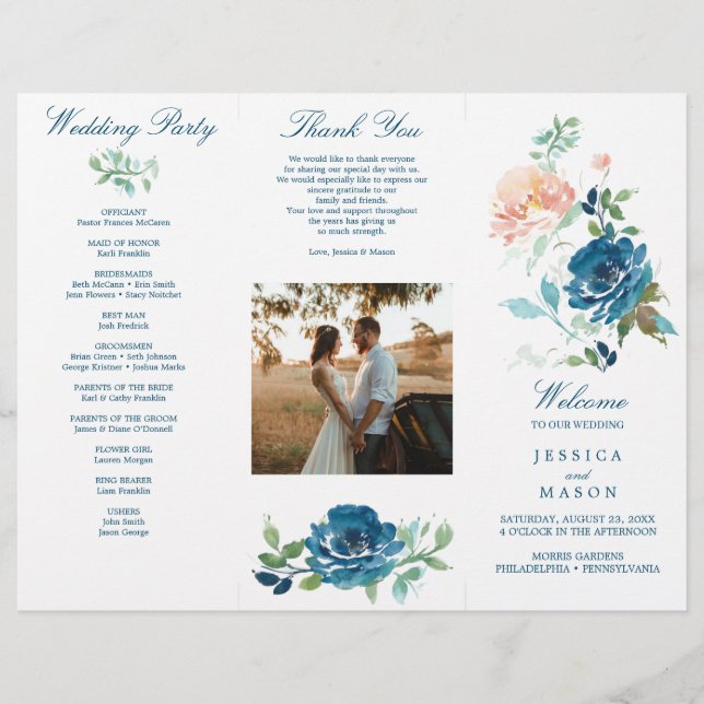 Programa de boda trifold Editable Midnight Blooms (Frente)