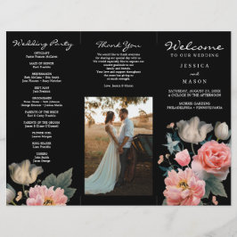 Programa de Boda Trifold Floral Romántico Editable