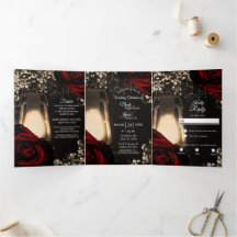 Programa de Boda Trifold Linterna Rústica Rosas Ro