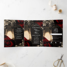 Programa de Boda Trifold Linterna Rústica Rosas Ro
