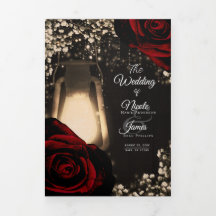 Programa de Boda Trifold Linterna Rústica Rosas Ro