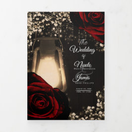 Programa de Boda Trifold Linterna Rústica Rosas Ro