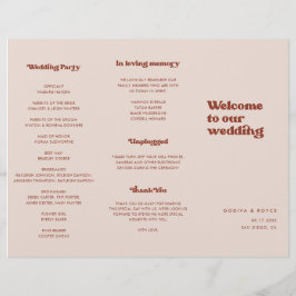 Programa de Boda Trifolio Rosa Melocotón Retro con