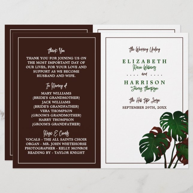 Programa de Boda Tropical de Monstera Beach (Anverso / Reverso)