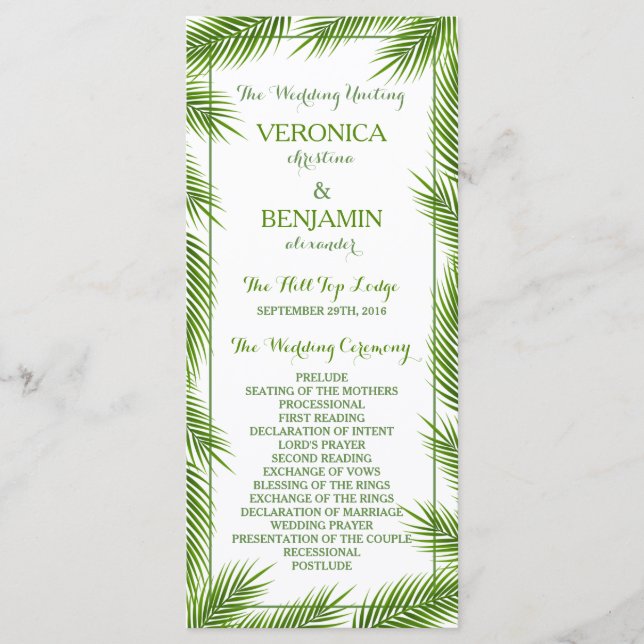 Programa de Boda Tropical de Palm Leaves (Anverso)