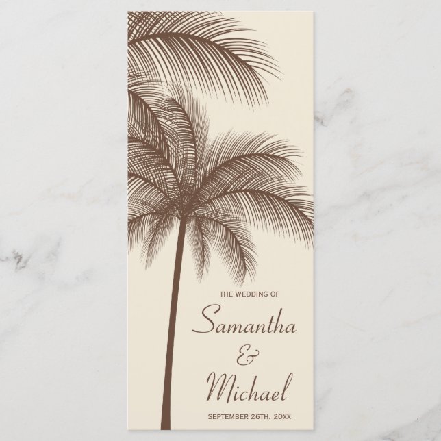 Programa de Boda Tropical en Árbol de Palma Marrón (Anverso)