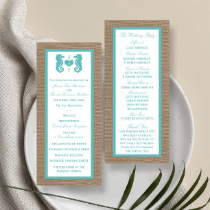 Programa de Boda Turquoise Seahorse Burlap Beach