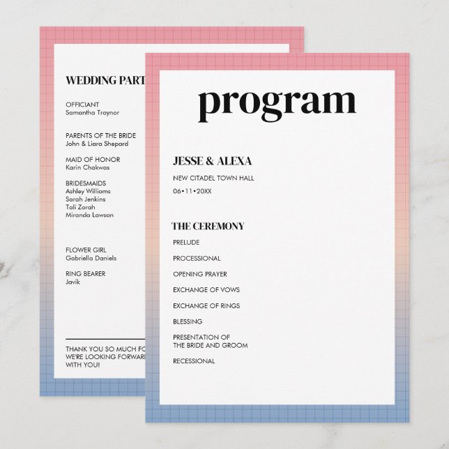 Programa de boda Vaporwave (Anverso / Reverso)
