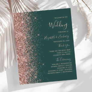 Programa de Boda Verde con Brillo de Oro Rosa Econ