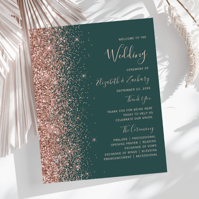 Programa de Boda Verde con Brillo de Oro Rosa Econ (Subido por el creador)