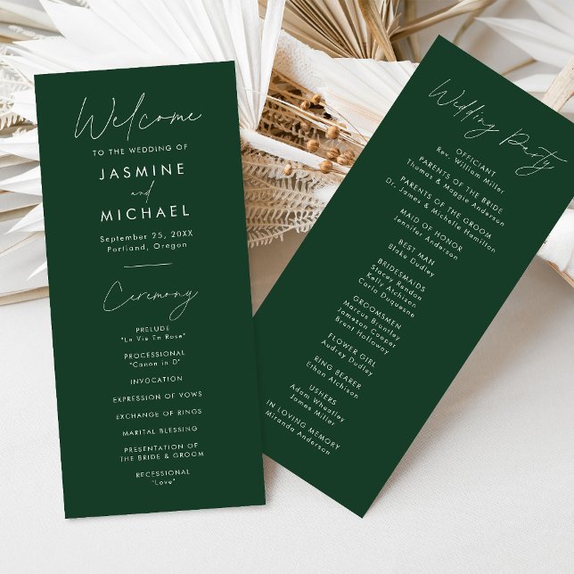 Programa de Boda Verde con Letra Moderna (Subido por el creador)