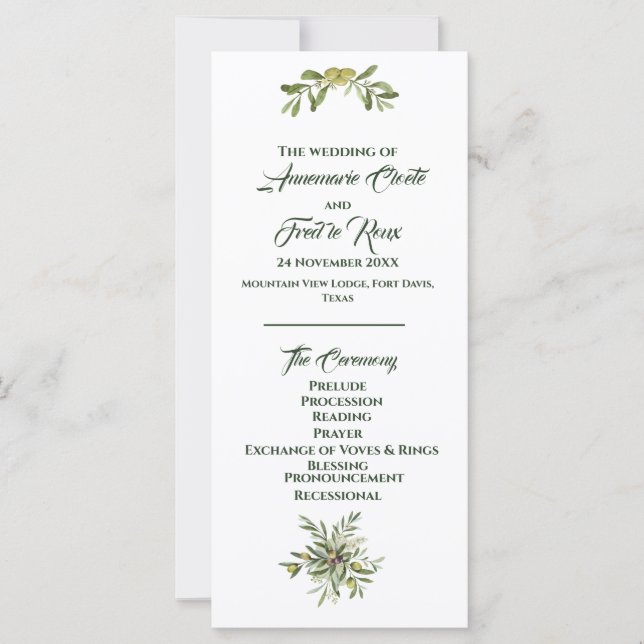 Programa de Boda Verde de Oliva Moderna (Anverso)