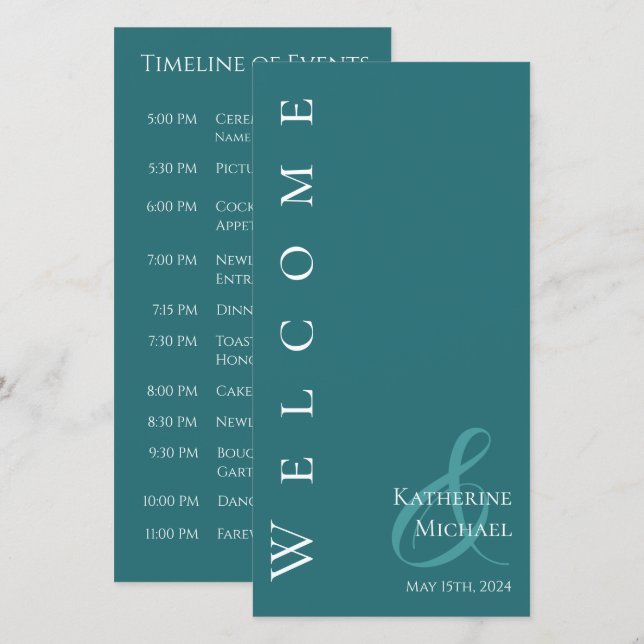 Programa de Boda Verde Esmeralda Simple Moderno- (Anverso / Reverso)