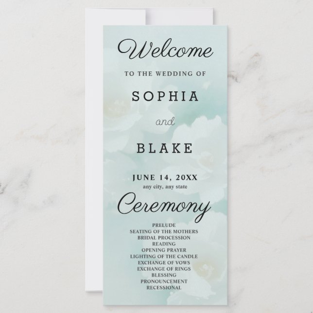 Programa de Boda Verde Floral Blanca y Ligera (Anverso)