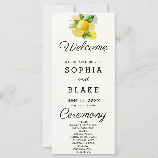 Programa de Boda Verde Limón Crema Blanca Campestr (Anverso)