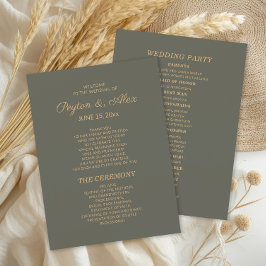 Programa de Boda Verde Oscuro Salvia para la Fiest