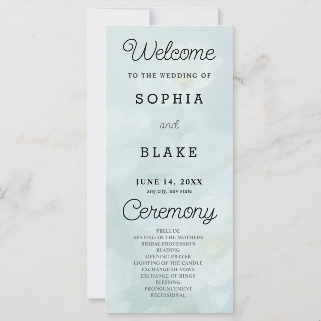 Programa de Boda Verde pálida con flores blancas (Anverso)