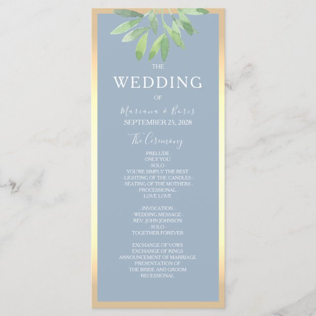 Programa de Boda Verde Polvoriento Azul (Anverso)