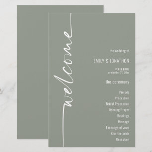 Programa de Boda Verde Sage de Caligrafía Presupue