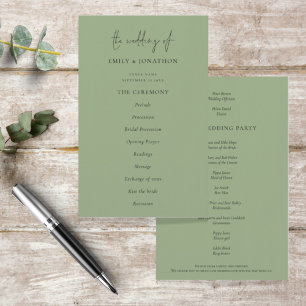 Programa de Boda Verde Sage de Texto Elegante de P
