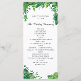 Programa de boda verde. Tarjeta de ceremonia de ja