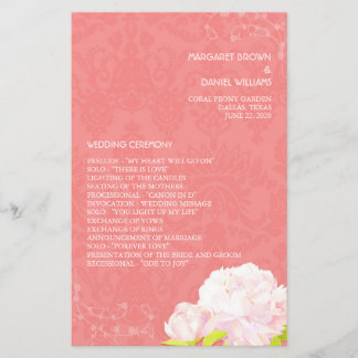 Programa de Boda vertical de corales de tema peony