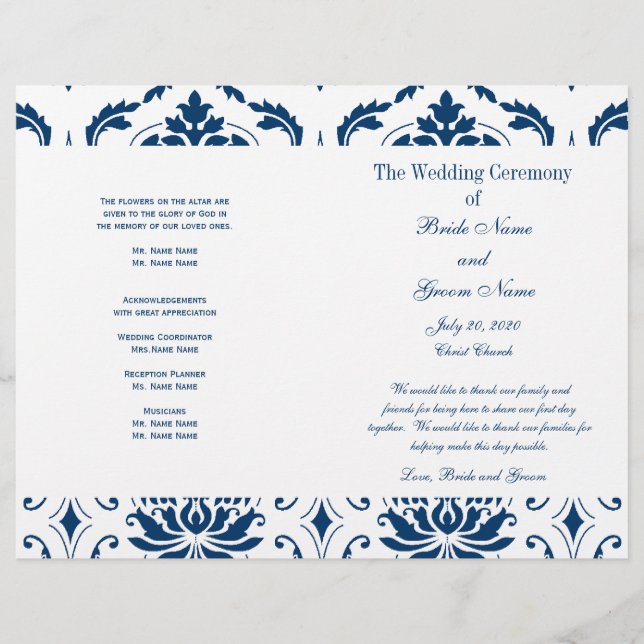Programa de Boda Vintage Azul Damasco (Anverso)