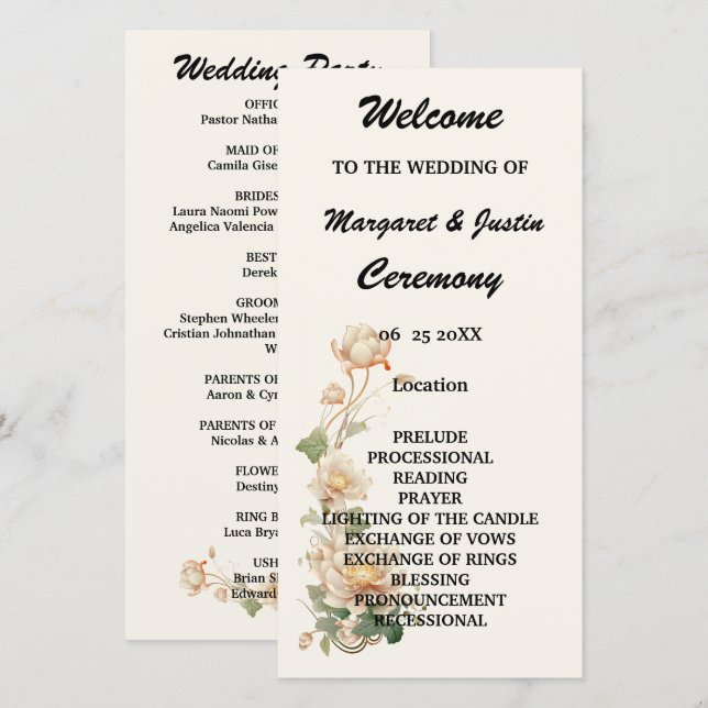 Programa de Boda Vintage de Flores Lotus (Anverso / Reverso)